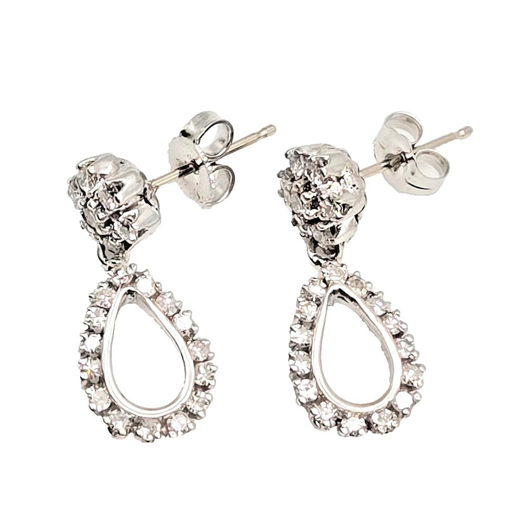 Custom Made 14k White Gold with 22 Diamonds in Each Drop Dangle‎ Post Earrings